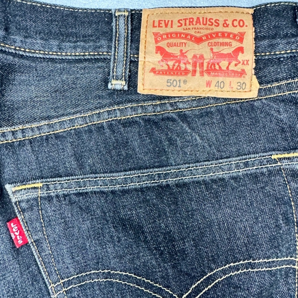 Levis 501 Original Fit Jeans Mens 40x30 Black Dark Wash Straight Leg Denim - Picture 4 of 8